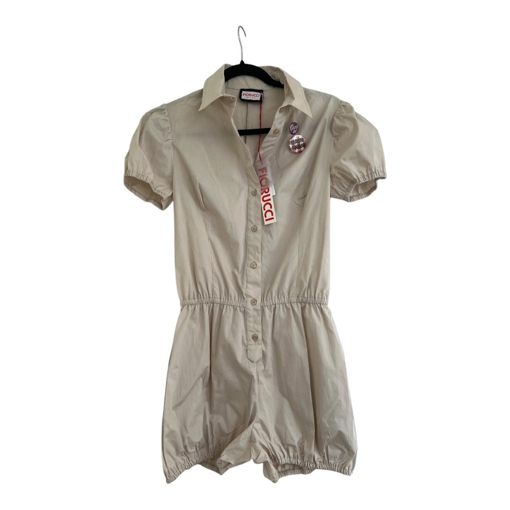 Fiorucci Cream Button-Up Romper Size 42 It/ 6 Us Elastic Waist Cotton Nwt